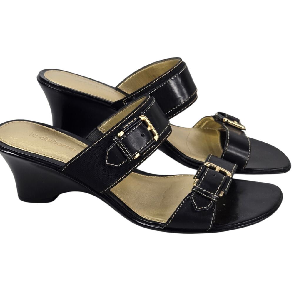 Liz Claiborne Tattianna Brown Strappy Slide Sandals Wedge Mules Womens 8.5
